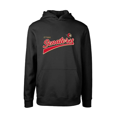 Youth Levelwear Black Ottawa Senators Podium Retro Script Fleece Pullover Hoodie