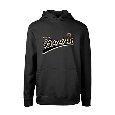 Youth Levelwear Black Boston Bruins Podium Retro Script Fleece Pullover Hoodie