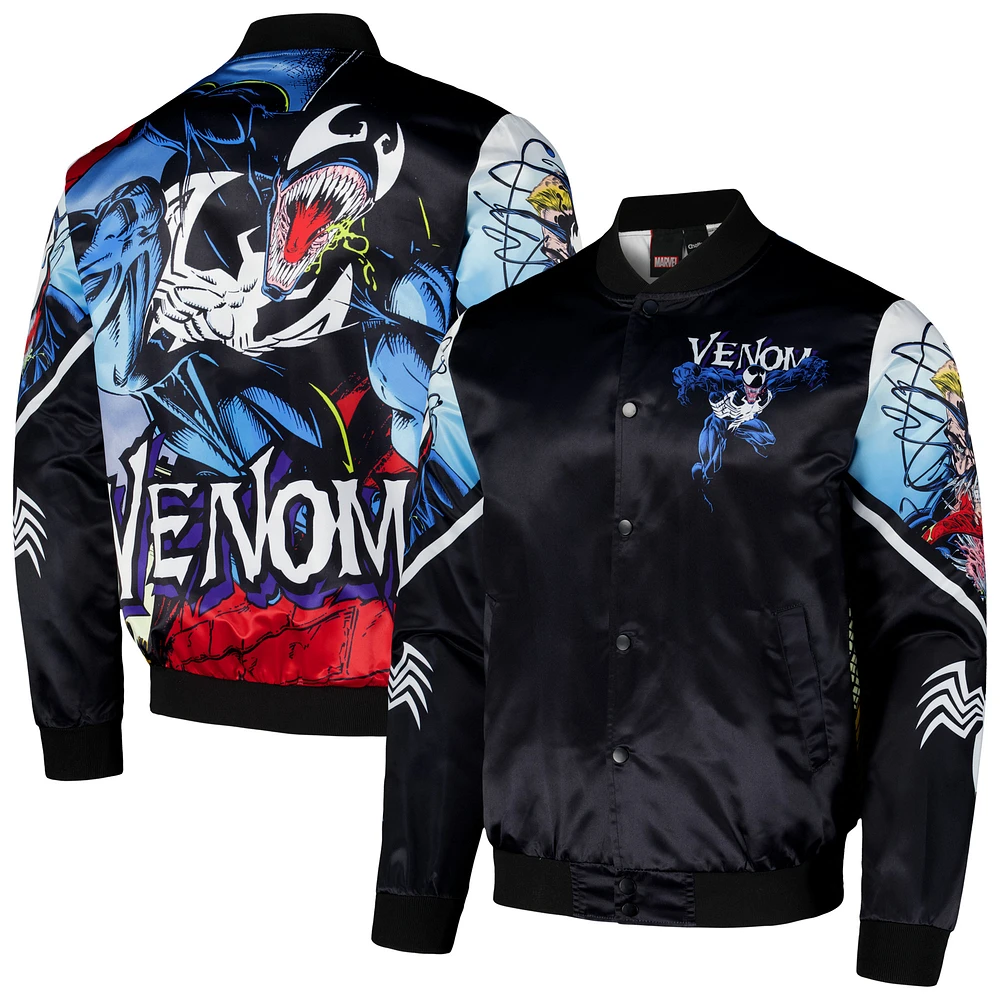 Men's Chalk Line Black Venom Symbiote Fanimation Satin Full-Snap Jacket