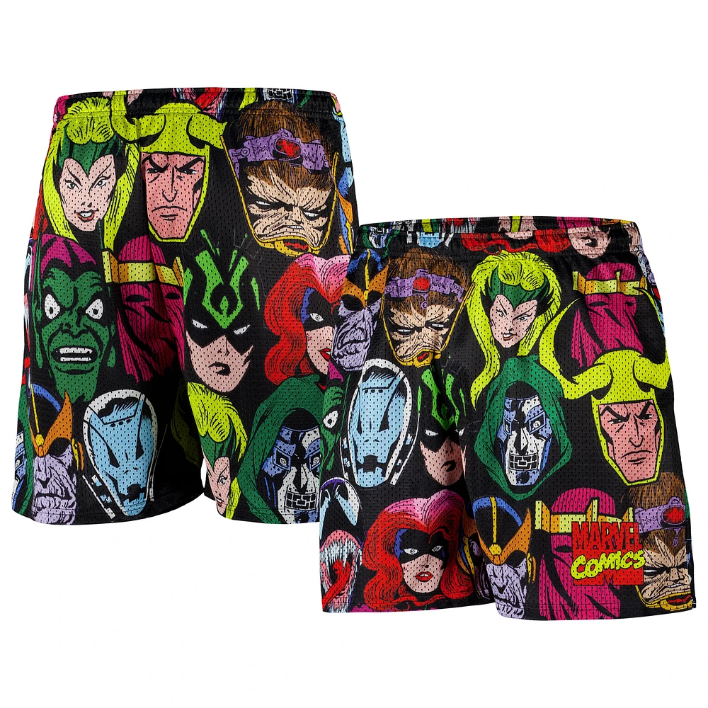 Men's Chalk Line Black Marvel Villains Heads Retro Shorts