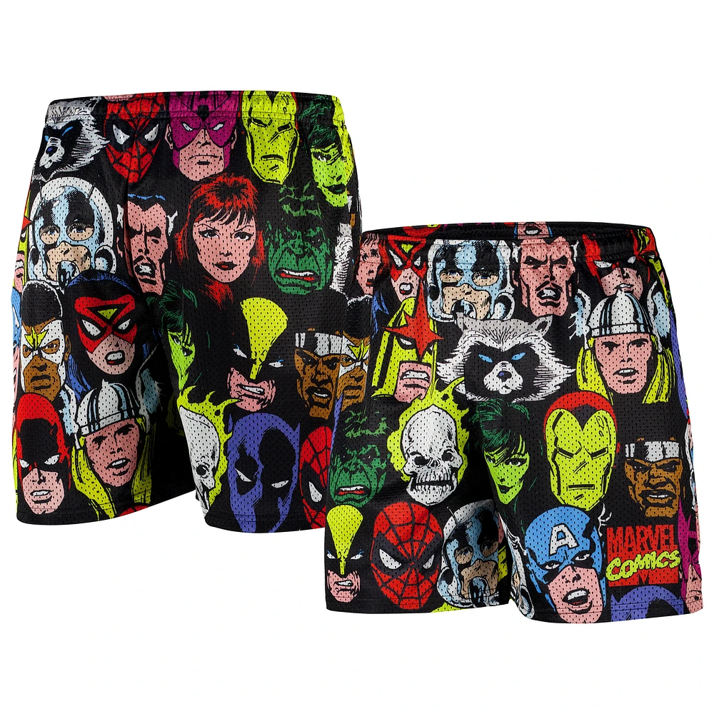 Men's Chalk Line Black Marvel Heroes Heads Retro Shorts