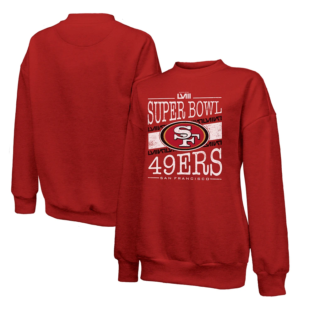 Women's Majestic Threads Scarlet San Francisco 49ers Super Bowl LVIII Primetime Tri-Blend Pullover Sweatshirt