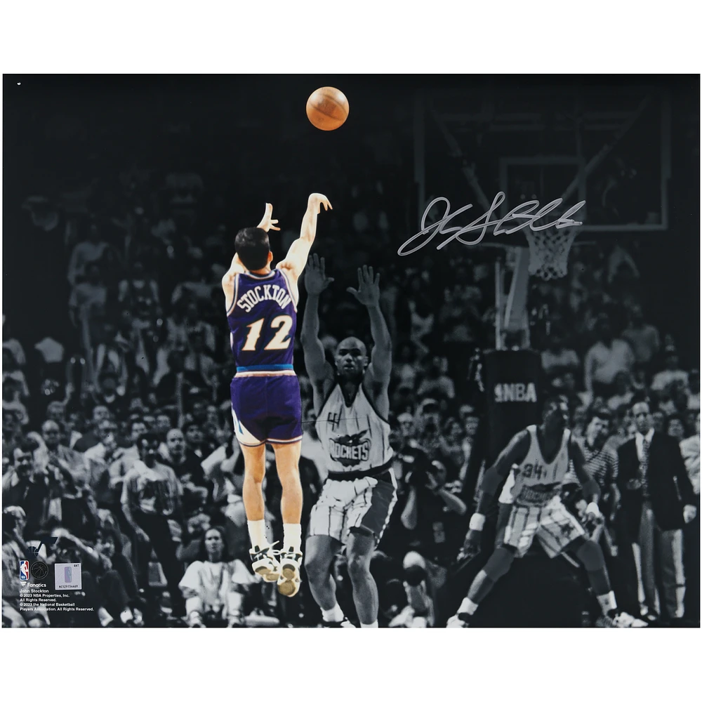 John Stockton Utah Jazz Autographed 16" x 20" 1997 Game 6 Western Conference Finals Winning Shot Spotlight Photograph
