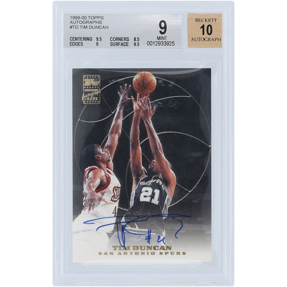 Tim Duncan San Antonio Spurs Autographed 1999-00 Topps #TD BGS Authenticated 9/10 Card - 9.5,8.5,9,9.5 Subgrades
