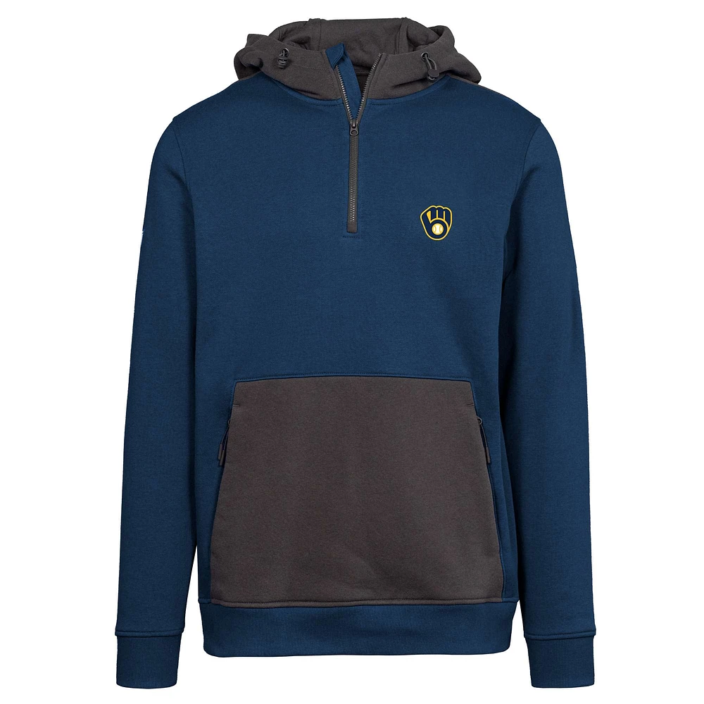 Men's Levelwear Navy Milwaukee Brewers Chicane Insignia Quarter-Zip Hoodie