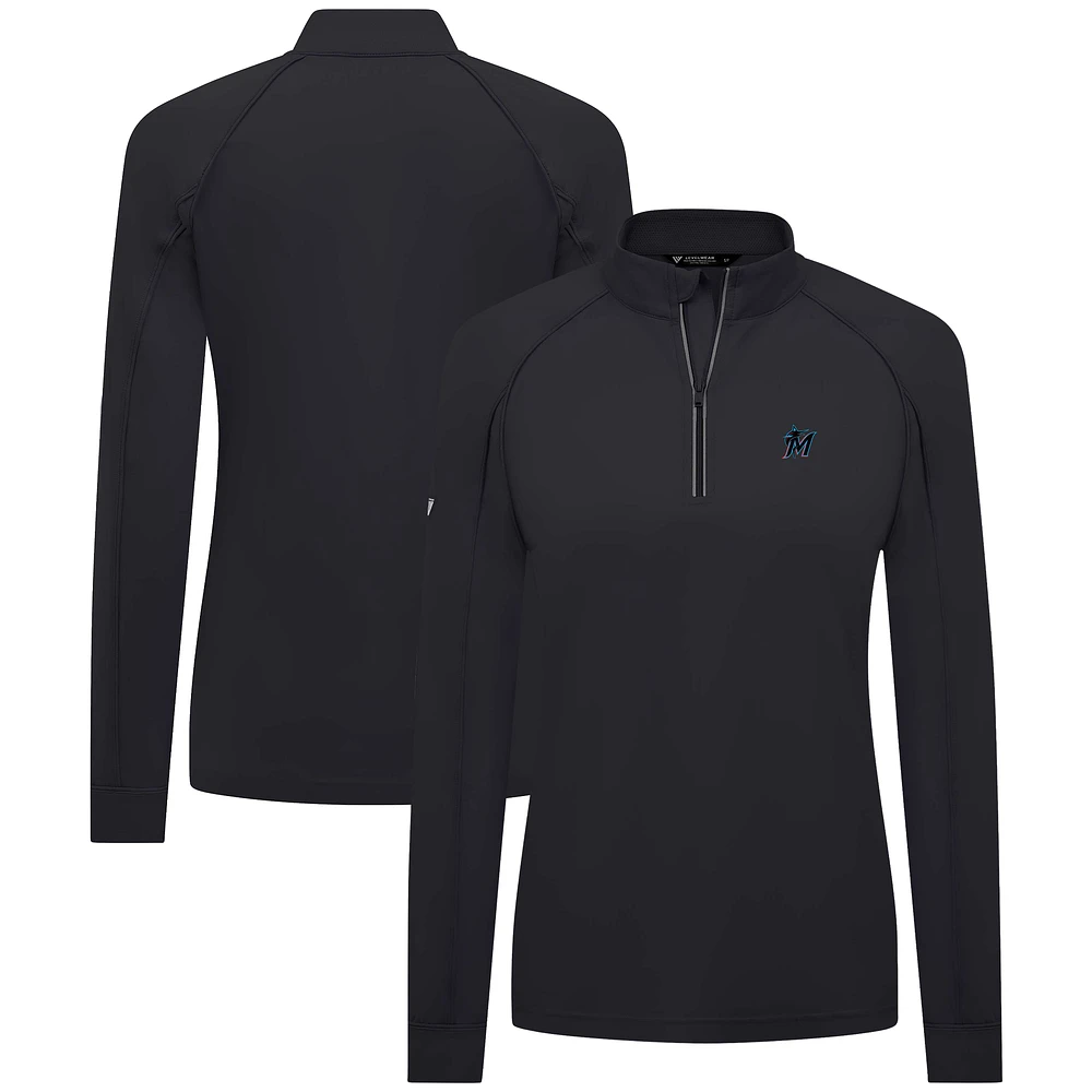 Women's Levelwear Black Miami Marlins Kinetic Insignia Quarter-Zip Pullover