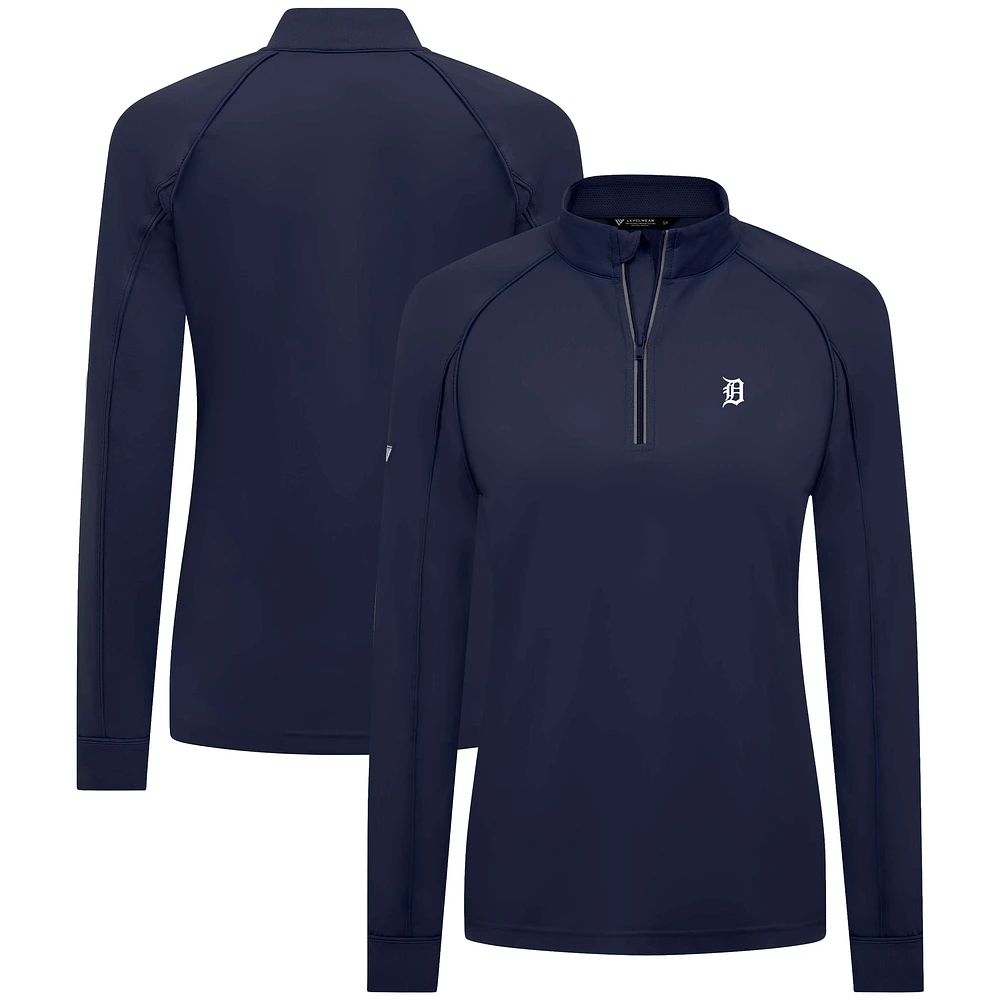 Women's Levelwear Navy Detroit Tigers Kinetic Insignia Quarter-Zip Pullover