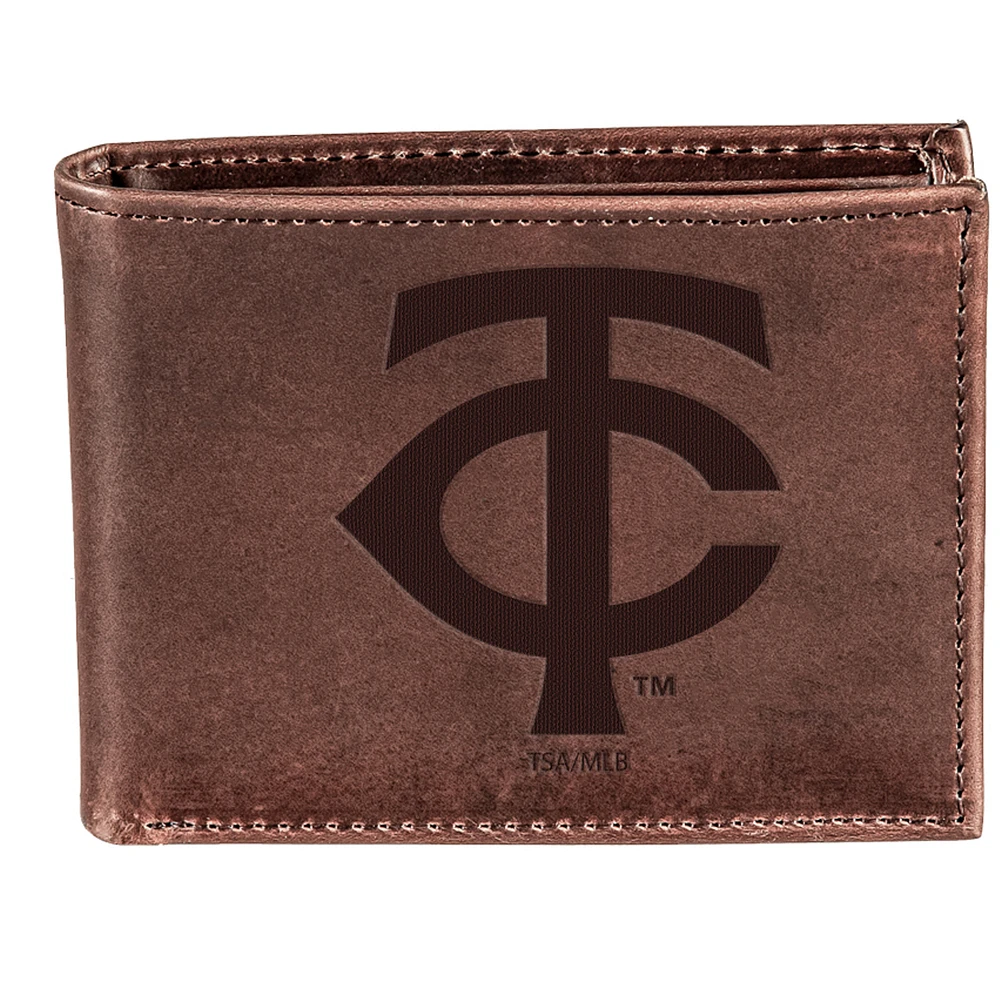 Brown Minnesota Twins Bi-Fold Leather Wallet