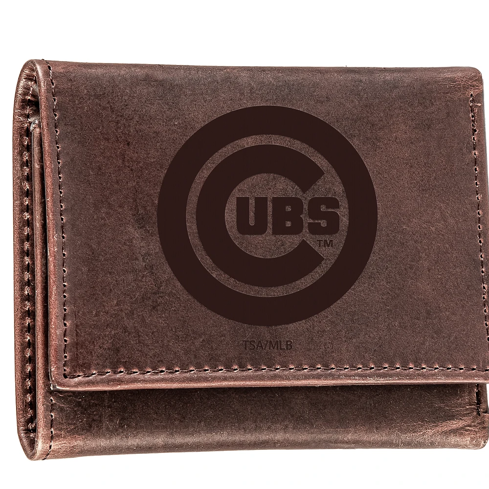 Brown Chicago Cubs Tri-Fold Leather Wallet