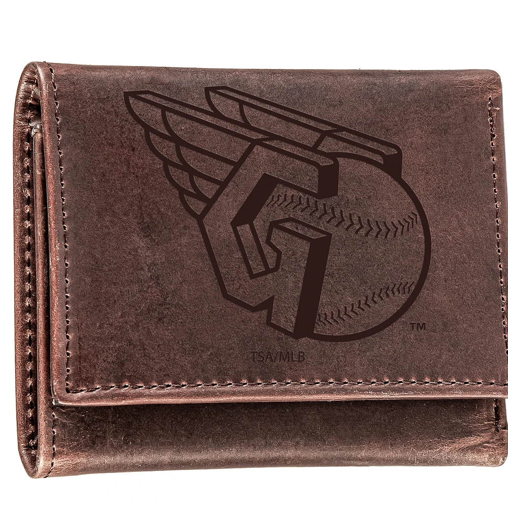 Brown Cleveland Guardians Tri-Fold Leather Wallet