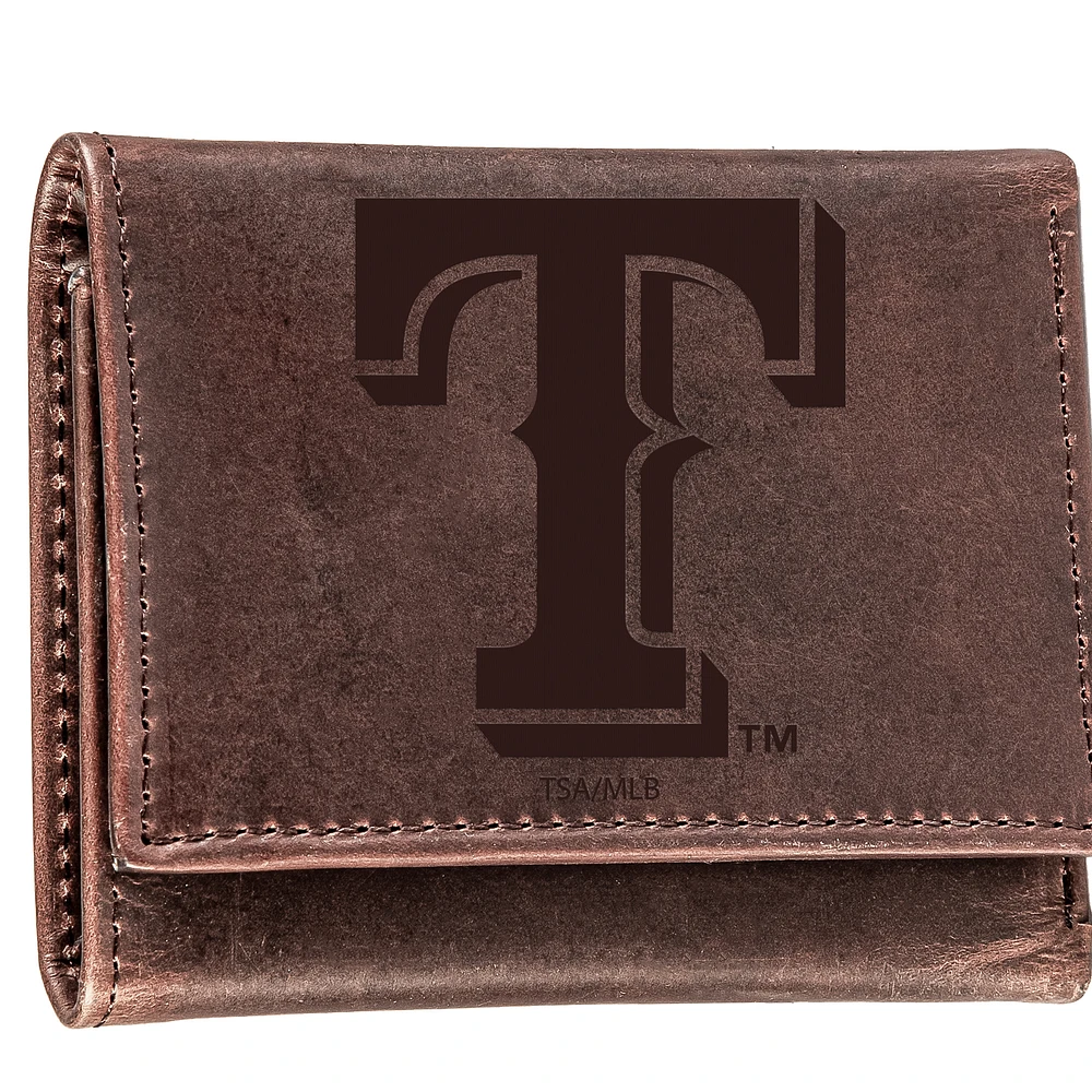 Brown Texas Rangers Tri-Fold Leather Wallet