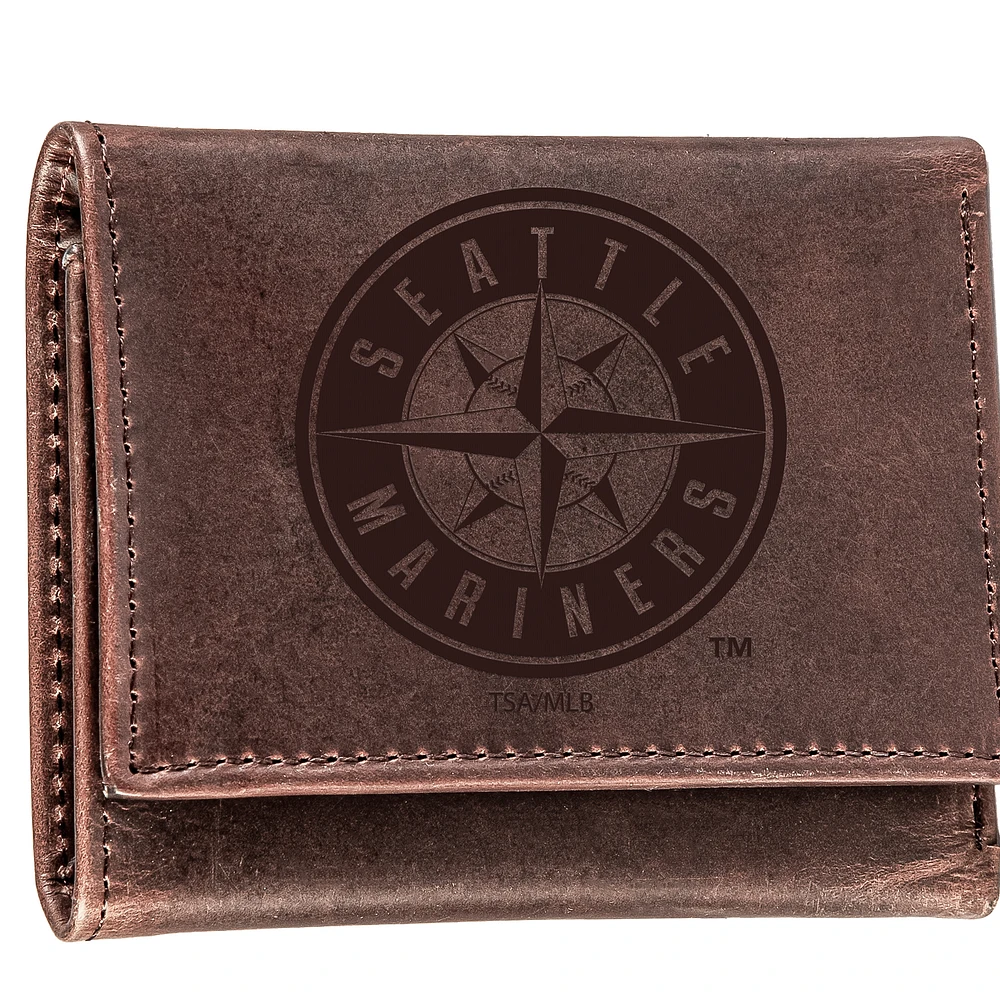 Brown Seattle Mariners Tri-Fold Leather Wallet