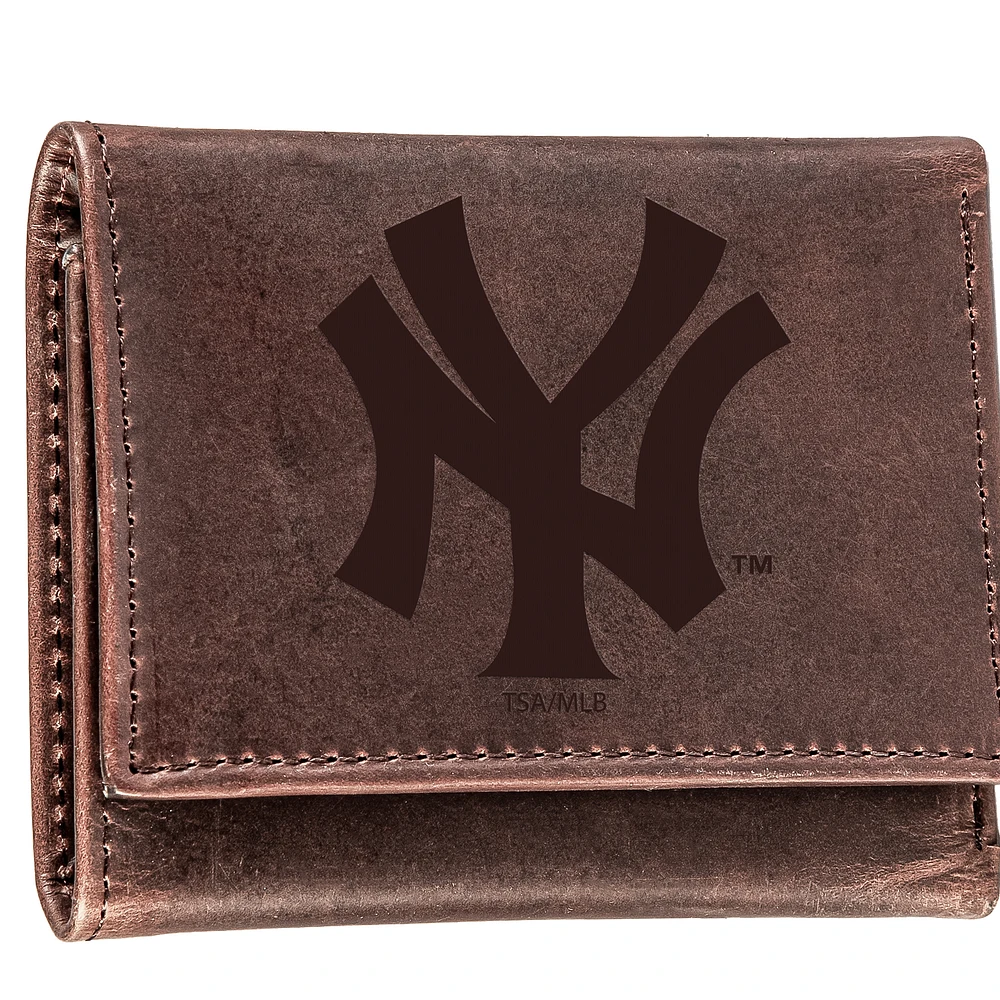 Brown New York Yankees Tri-Fold Leather Wallet