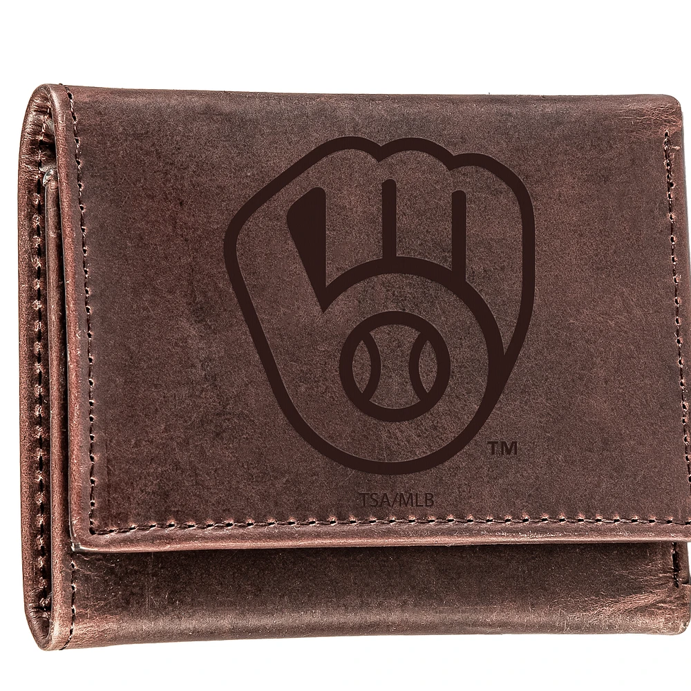 Brown Milwaukee Brewers Tri-Fold Leather Wallet