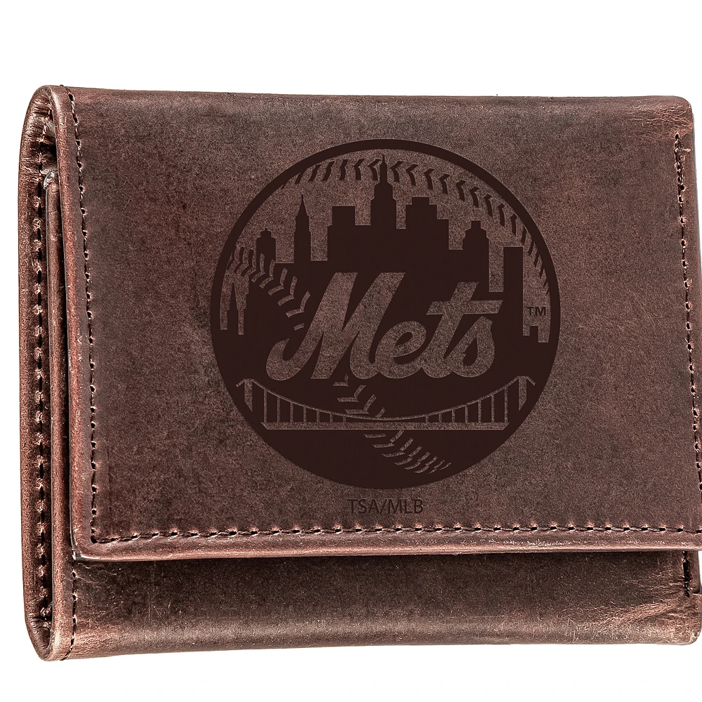 Brown New York Mets Tri-Fold Leather Wallet