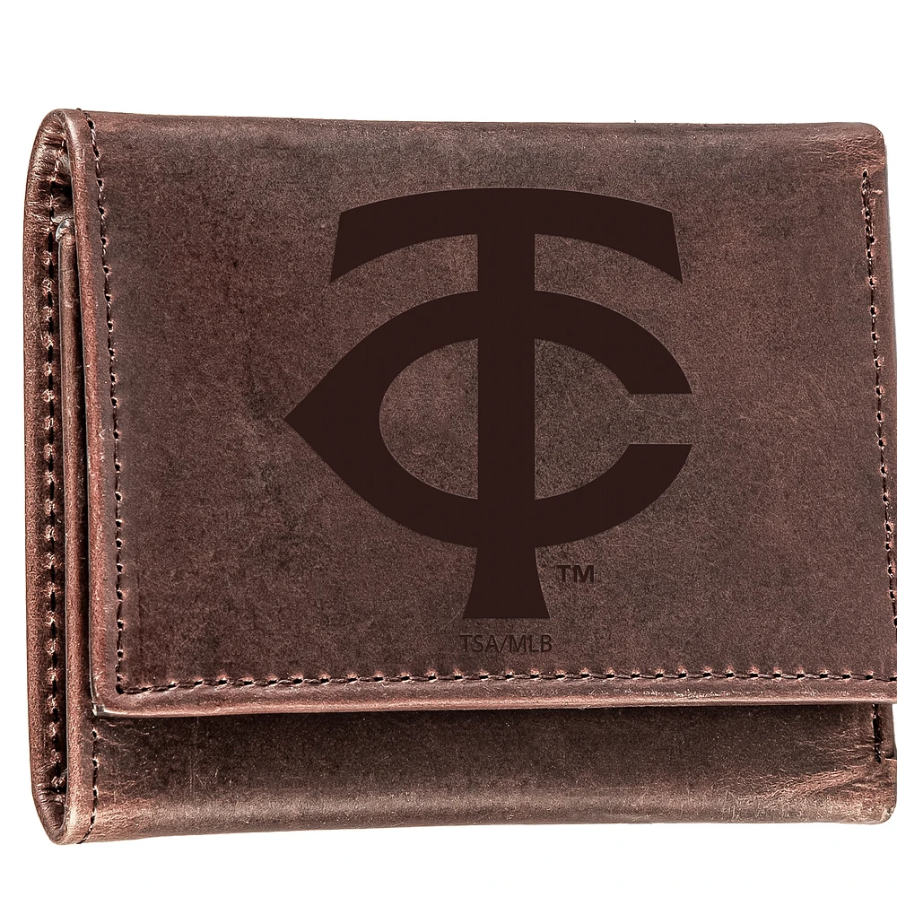 Brown Minnesota Twins Tri-Fold Leather Wallet