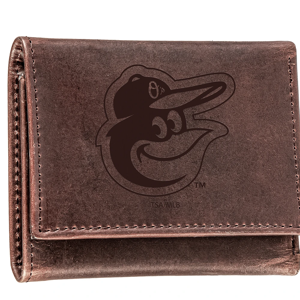 Brown Baltimore Orioles Tri-Fold Leather Wallet