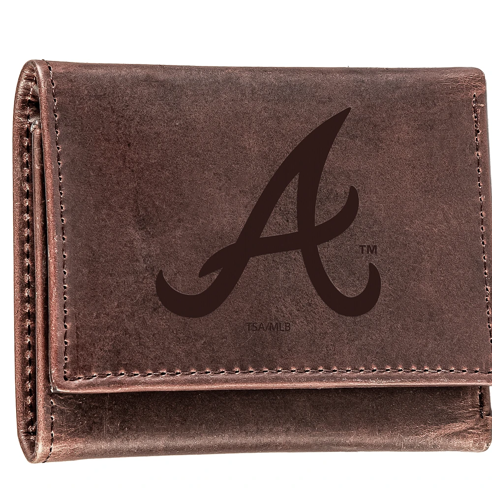 Brown Atlanta Braves Tri-Fold Leather Wallet