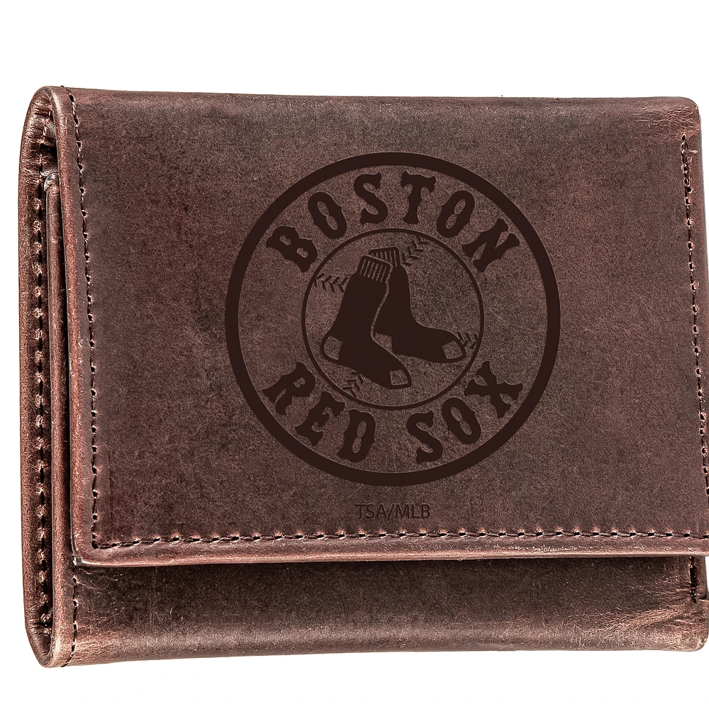 Brown Boston Red Sox Tri-Fold Leather Wallet