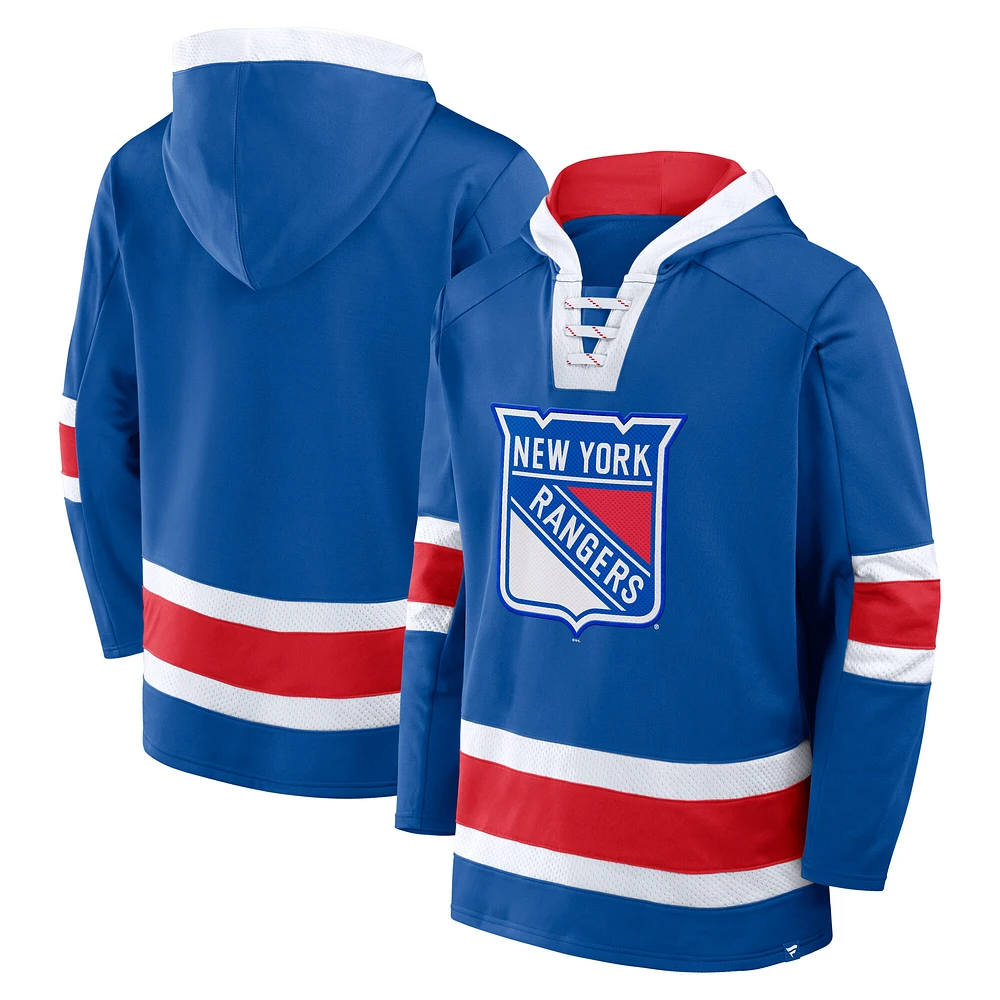 Men's Fanatics Blue New York Rangers Inside Line Fleece Pullover Hoodie