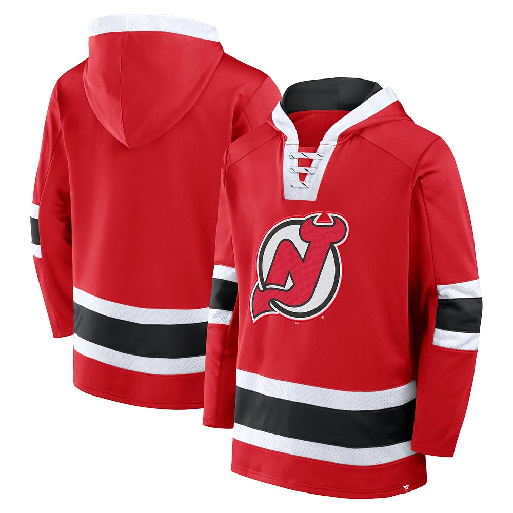 Men's Fanatics Red New Jersey Devils Inside Line Fleece Pullover Hoodie
