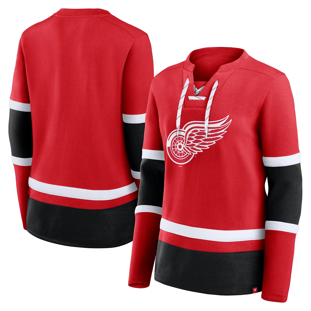 Women's Fanatics Red Detroit Red Wings Prime Time Lace-Up Long Sleeve T-Shirt