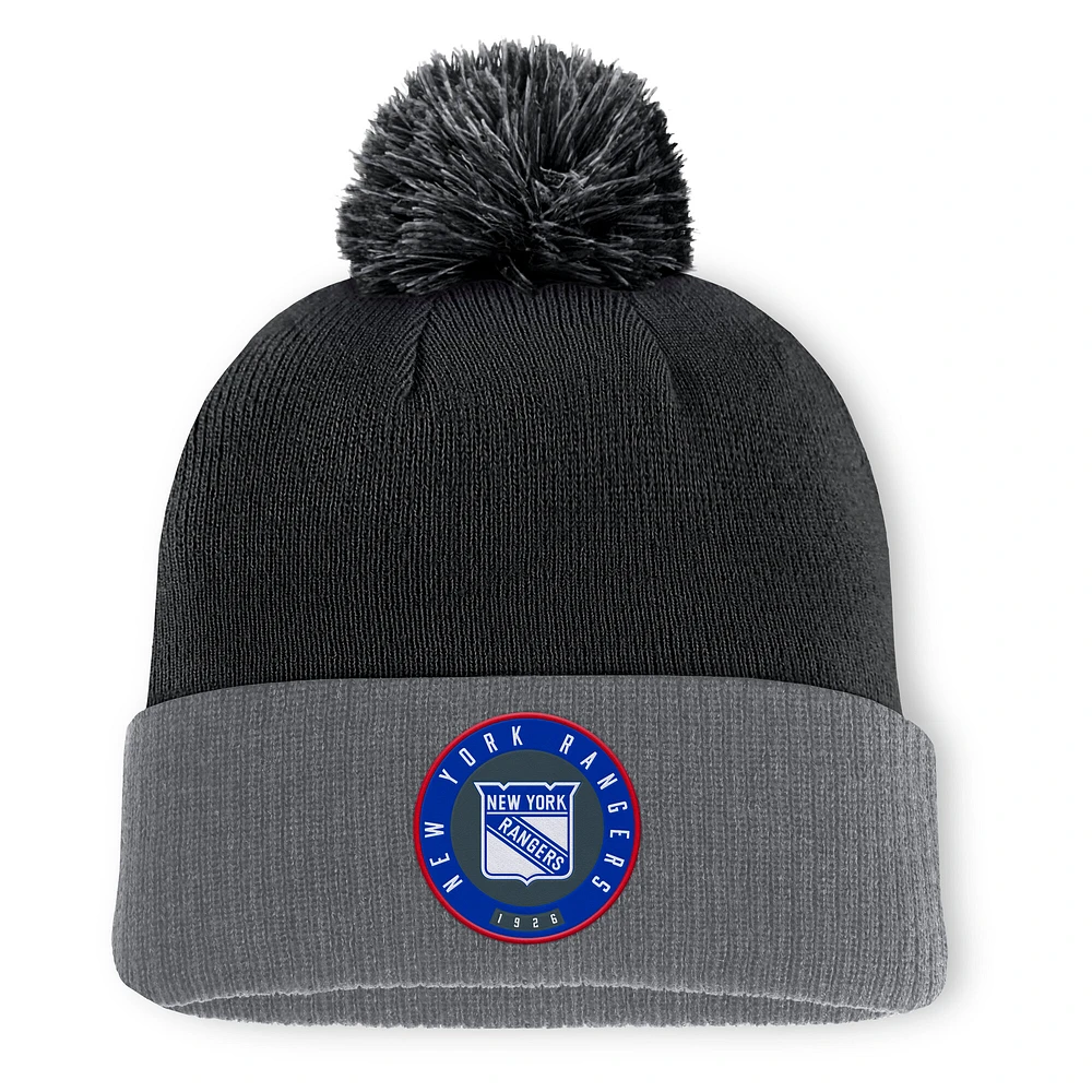 Men's Fanatics Black New York Rangers Aspyn Cuffed Knit Hat with Pom