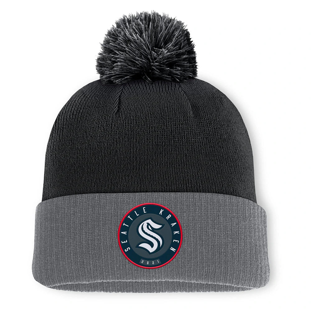 Men's Fanatics Black Seattle Kraken Aspyn Cuffed Knit Hat with Pom