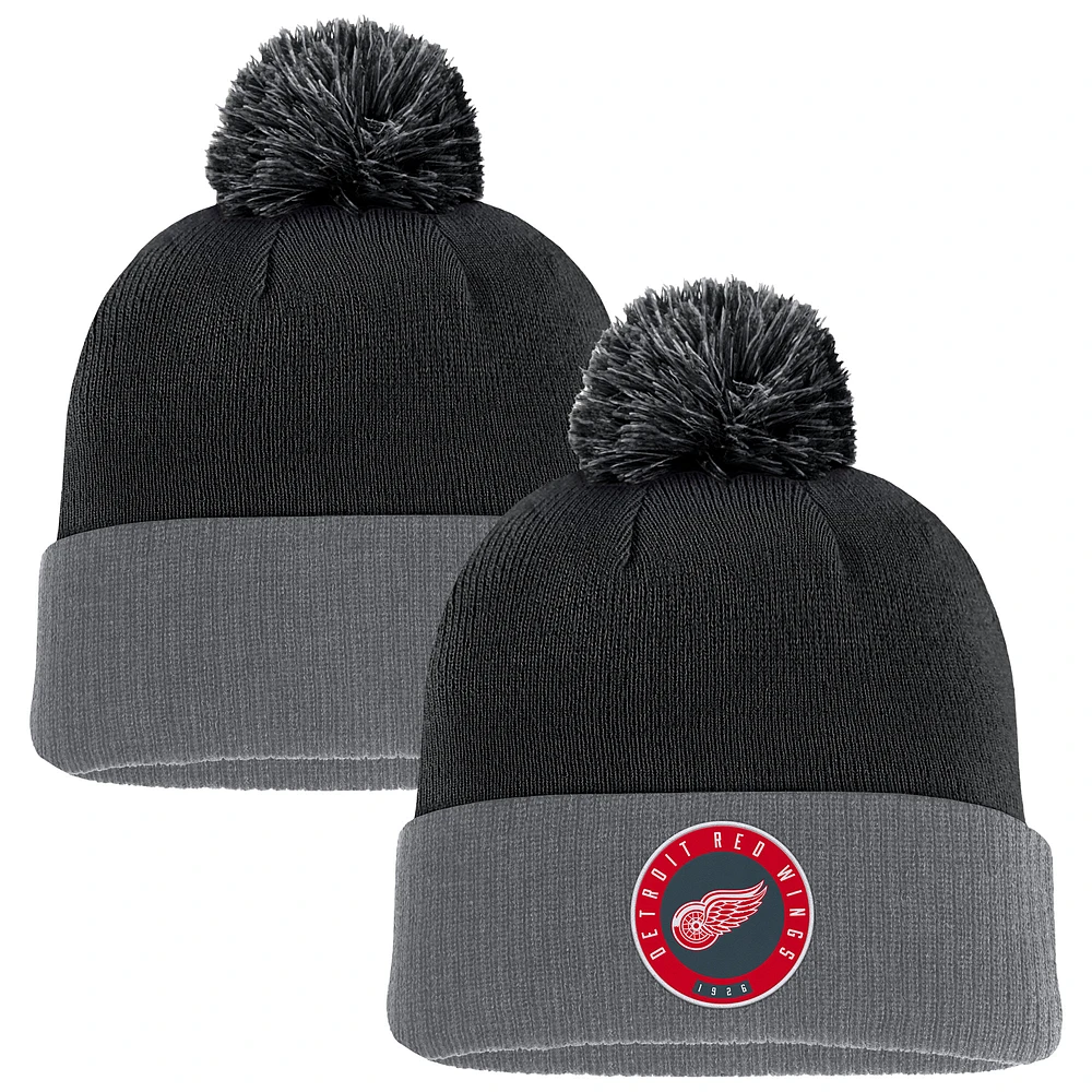 Men's Fanatics Black Detroit Red Wings Aspyn Cuffed Knit Hat with Pom
