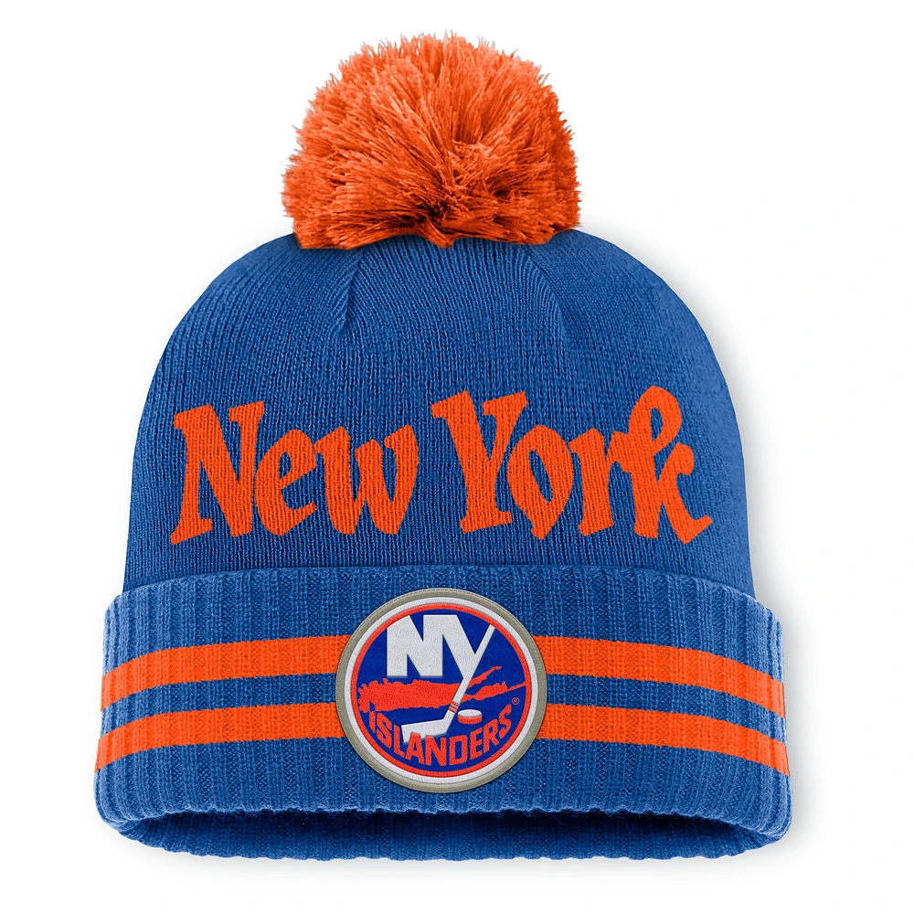 Men's Fanatics Royal New York Islanders Heritage Blind Side Cuffed Knit Hat with Pom