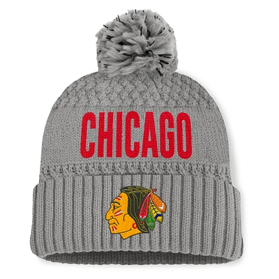 Women's Fanatics Gray Chicago Blackhawks Heritage Tilly Cuffed Knit Hat with Pom