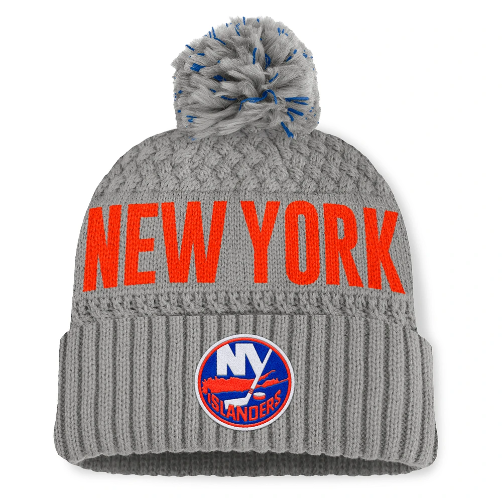 Women's Fanatics Gray New York Islanders Heritage Tilly Cuffed Knit Hat with Pom