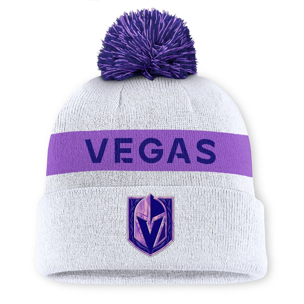 Men's Fanatics White Vegas Golden Knights Hockey Fights Cancer Cuffed Knit Hat with Pom