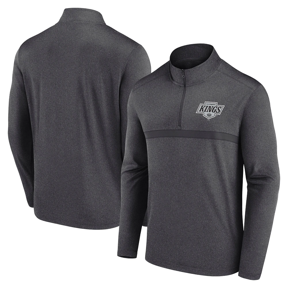 Men's Logo Athletic Heather Charcoal Los Angeles Kings Head-to-Head Raglan Quarter-Zip Top