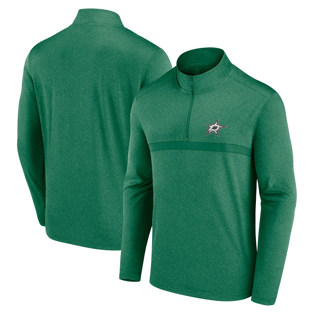 Men's Logo Athletic Heather Kelly Green Dallas Stars Head-to-Head Raglan Quarter-Zip Top