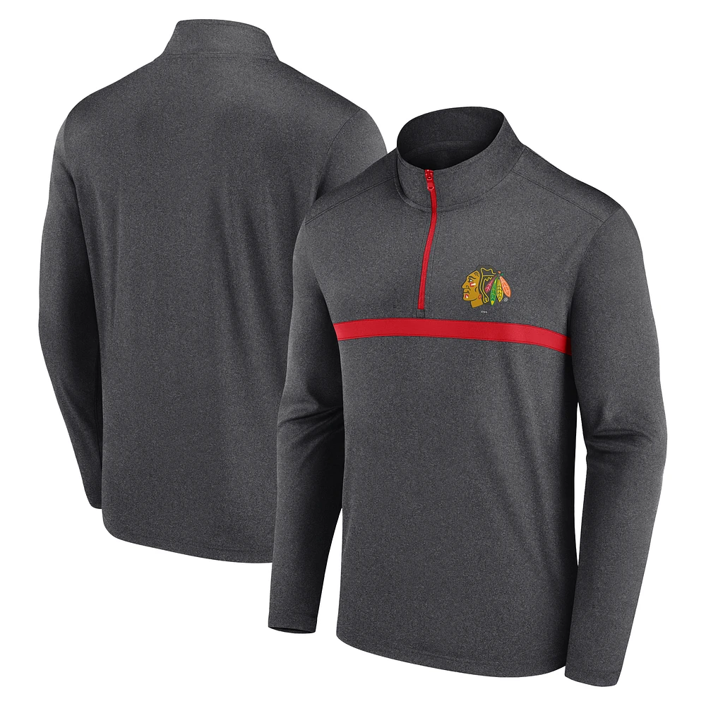 Men's Logo Athletic Heather Charcoal Chicago Blackhawks Head-to-Head Raglan Quarter-Zip Top