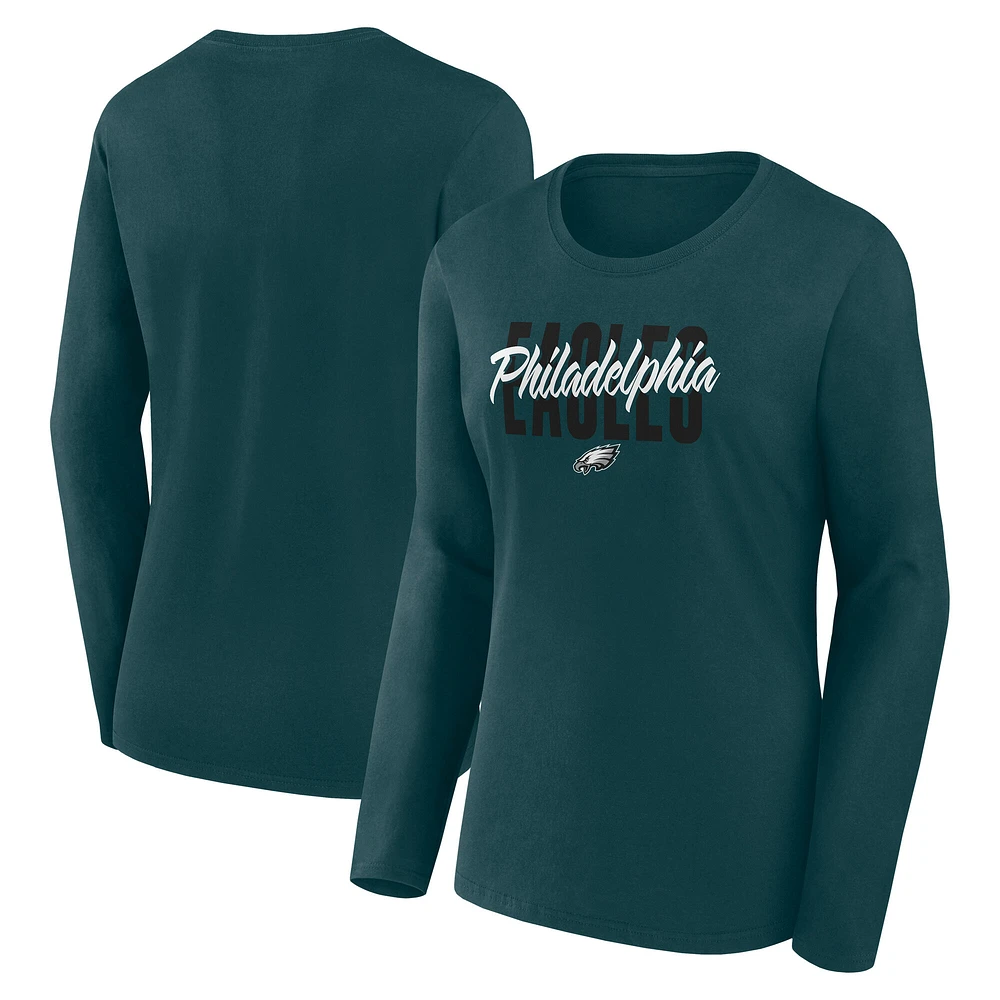 Women's Logo Athletic Green Philadelphia Eagles Grip Long Sleeve T-Shirt