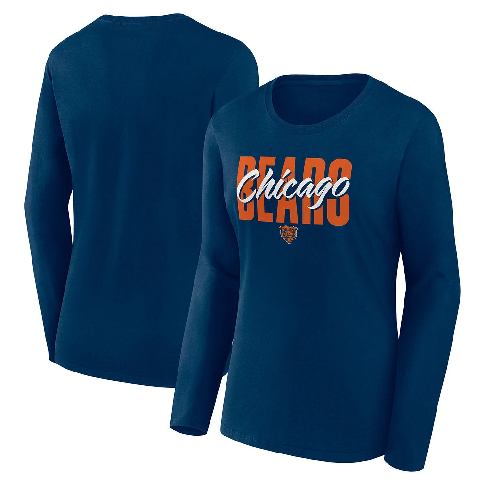 Women's Logo Athletic Navy Chicago Bears Grip Long Sleeve T-Shirt