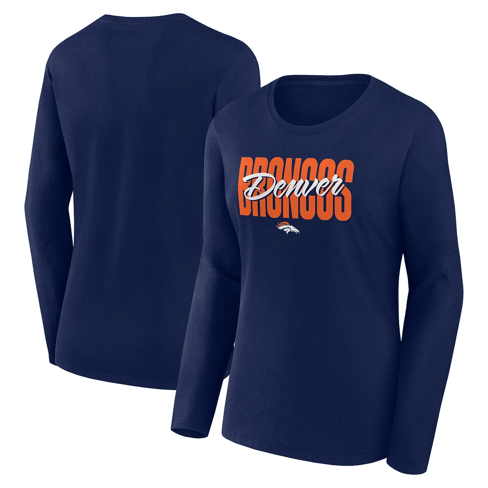 Women's Logo Athletic Navy Denver Broncos Grip Long Sleeve T-Shirt