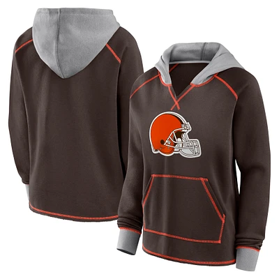 Women's Logo Athletic Brown Cleveland Browns Boom Fleece Pullover V-Neck Hoodie