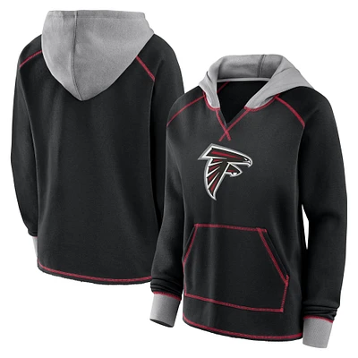 Women's Logo Athletic Black Atlanta Falcons Boom Fleece Pullover V-Neck Hoodie