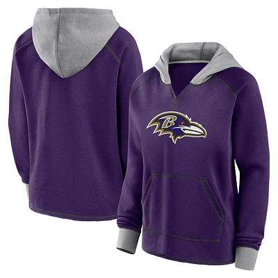 Women's Logo Athletic Purple Baltimore Ravens Boom Fleece Pullover V-Neck Hoodie