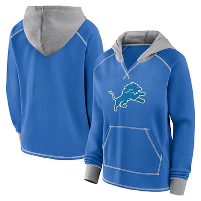 Women's Logo Athletic Blue Detroit Lions Boom Fleece Pullover V-Neck Hoodie