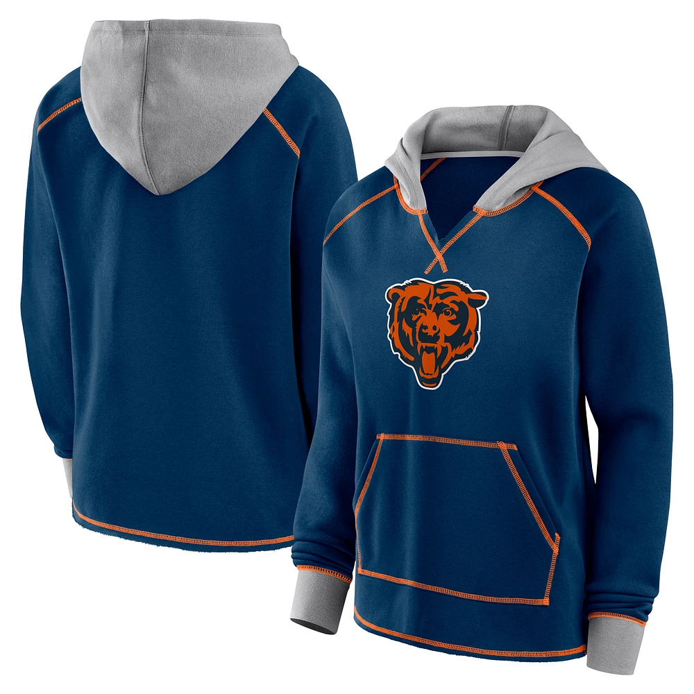 Women's Logo Athletic Navy Chicago Bears Boom Fleece Pullover V-Neck Hoodie