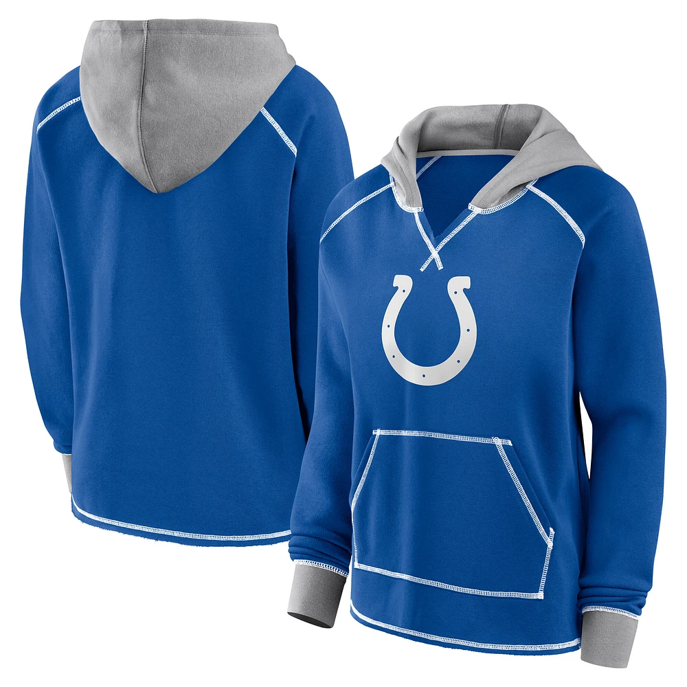 Women's Logo Athletic Royal Indianapolis Colts Boom Fleece Pullover V-Neck Hoodie