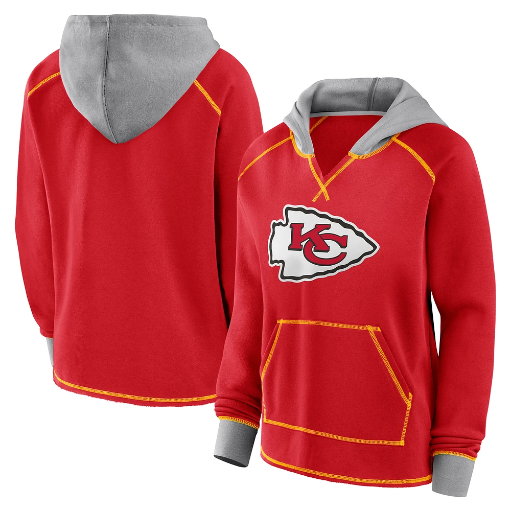 Women's Logo Athletic Red Kansas City Chiefs Boom Fleece Pullover V-Neck Hoodie
