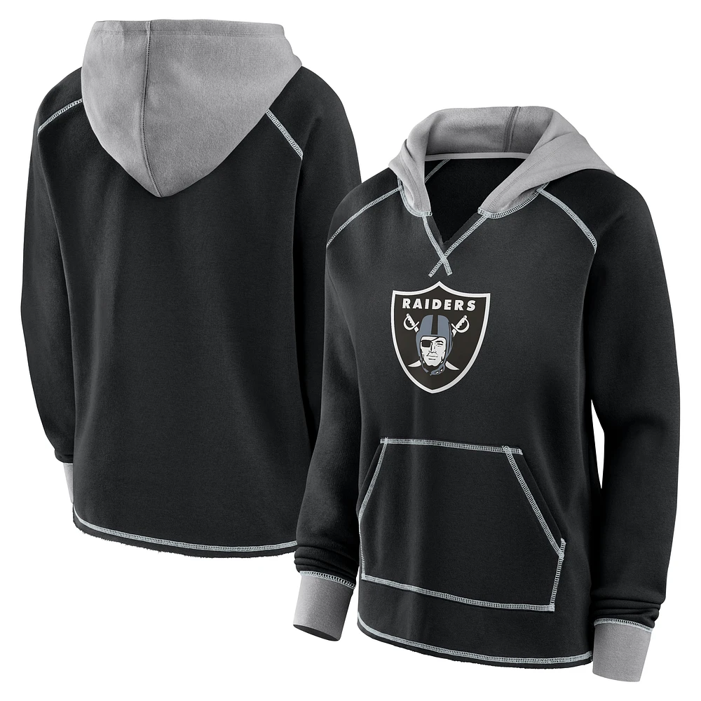 Women's Logo Athletic Black Las Vegas Raiders Boom Fleece Pullover V-Neck Hoodie