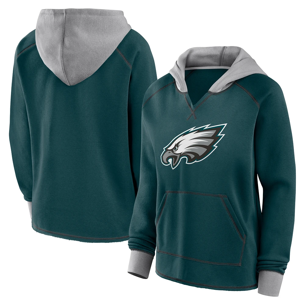 Women's Logo Athletic Midnight Green Philadelphia Eagles Boom Fleece Pullover V-Neck Hoodie
