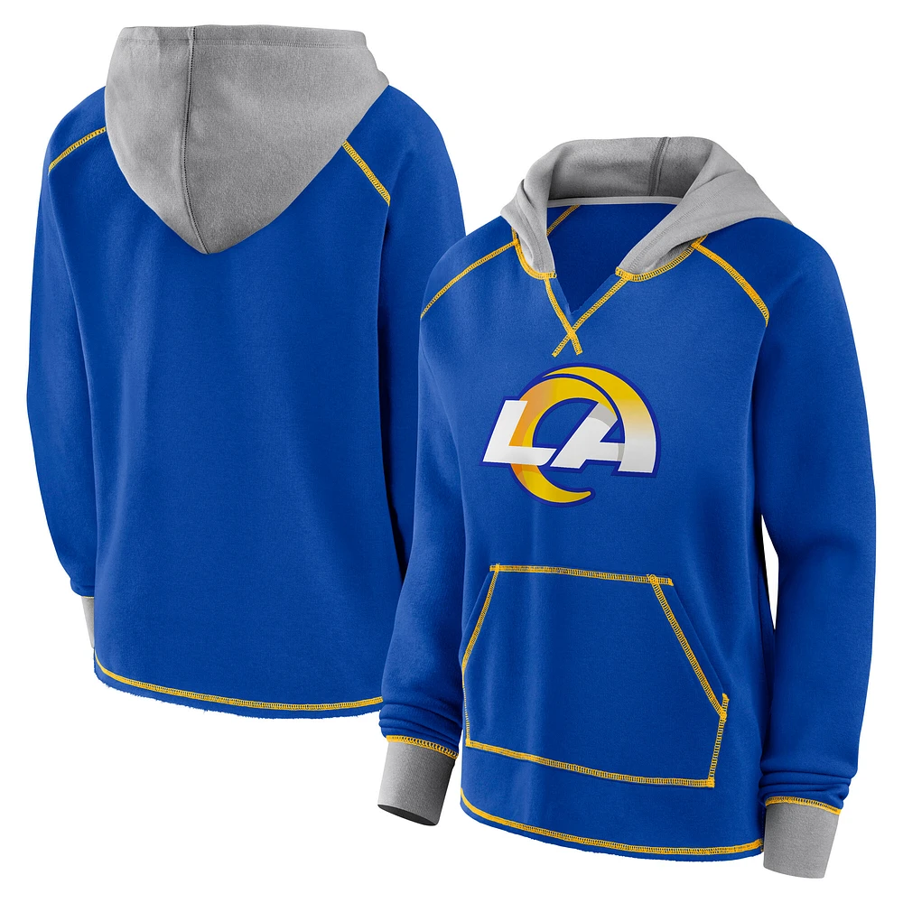 Women's Logo Athletic Royal Los Angeles Rams Boom Fleece Pullover V-Neck Hoodie