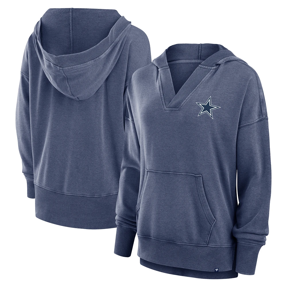 Women's Fanatics Heather Navy Dallas Cowboys Initiative Snow Wash French Terry V-Neck Pullover Hoodie